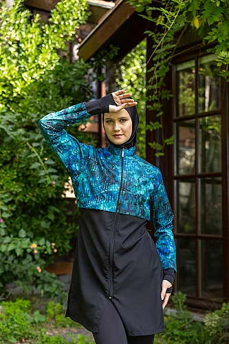 Alfasa Parmak Geçirmeli Crop Battal Beden Tesettür Mayo 25325-26 - Siyah - 7