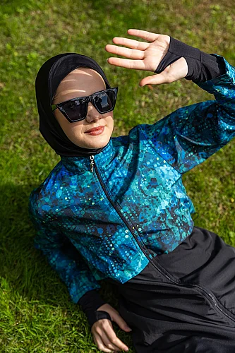 Alfasa Parmak Geçirmeli Crop Battal Beden Tesettür Mayo 25325-26 - Siyah - 8