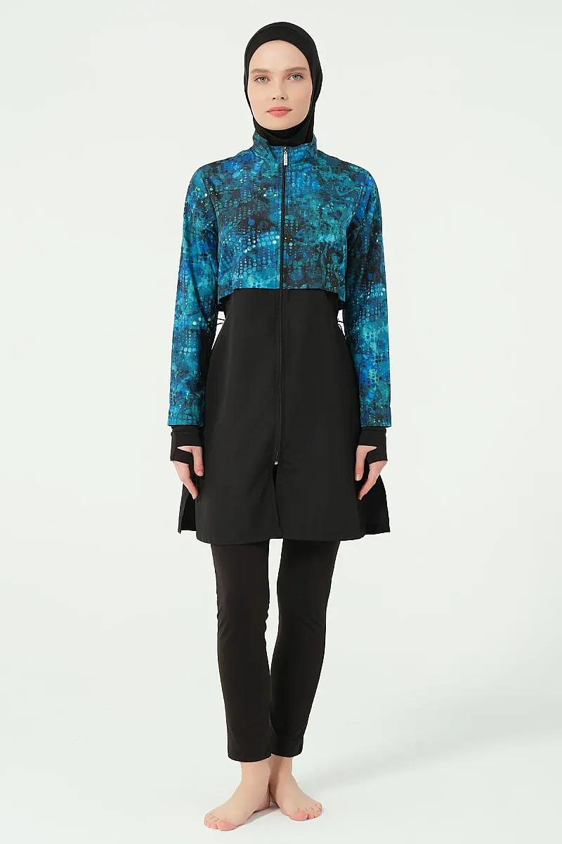 Alfasa Parmak Geçirmeli Crop Battal Beden Tesettür Mayo 25325-26 - Siyah - 1