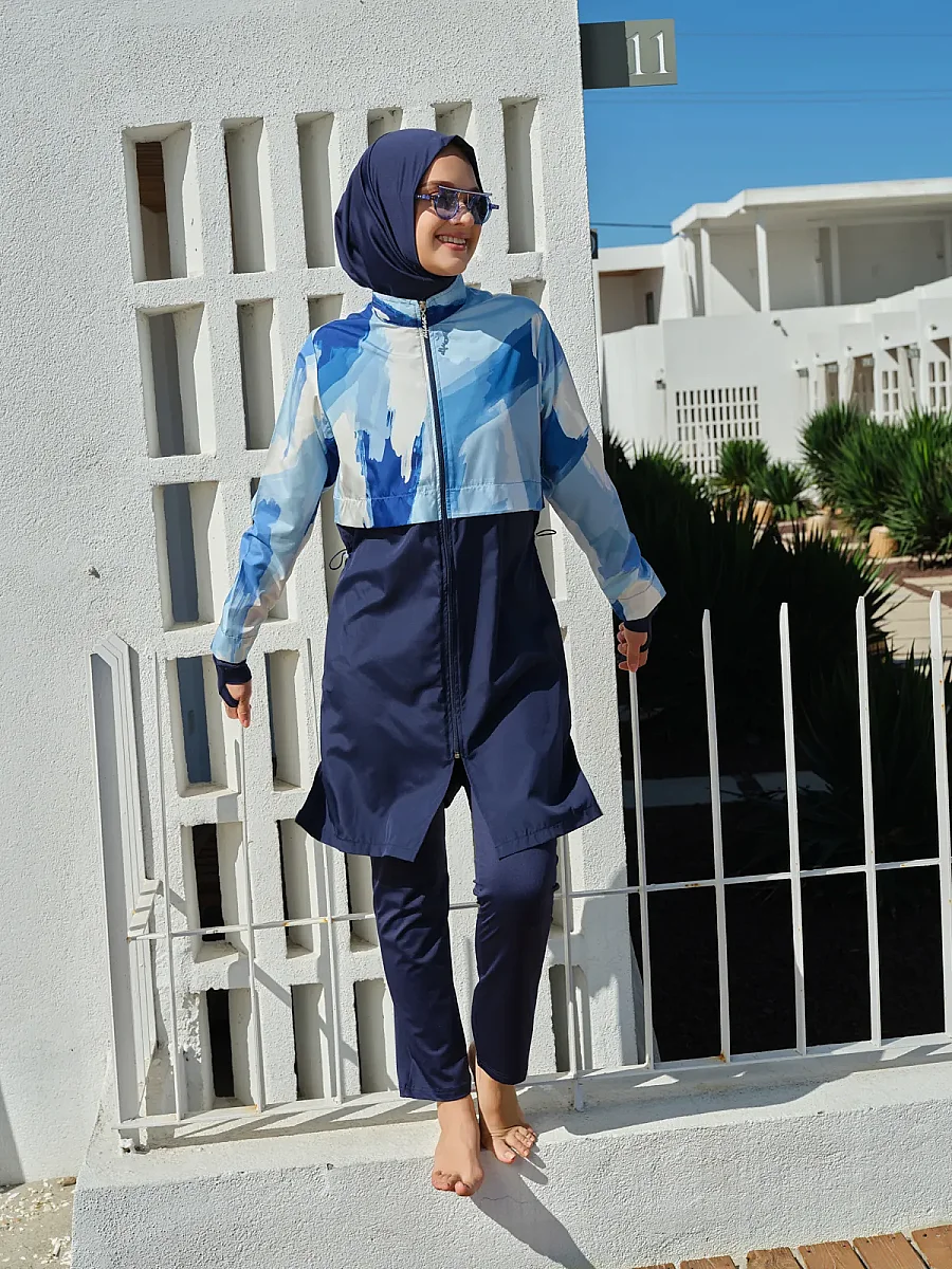 Alfasa Parmak Geçirmeli Crop Tam Kapalı Tesettür Mayo 26353-26 Lacivert - 6