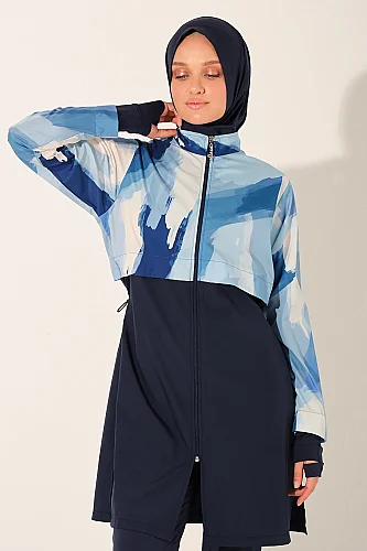 Alfasa Parmak Geçirmeli Crop Tam Kapalı Tesettür Mayo 26353-26 Lacivert - 8