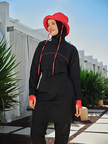 Alfasa Riva Spor Şapkalı Tam Kapalı Tesettür Mayo 26239-26 Siyah - 9