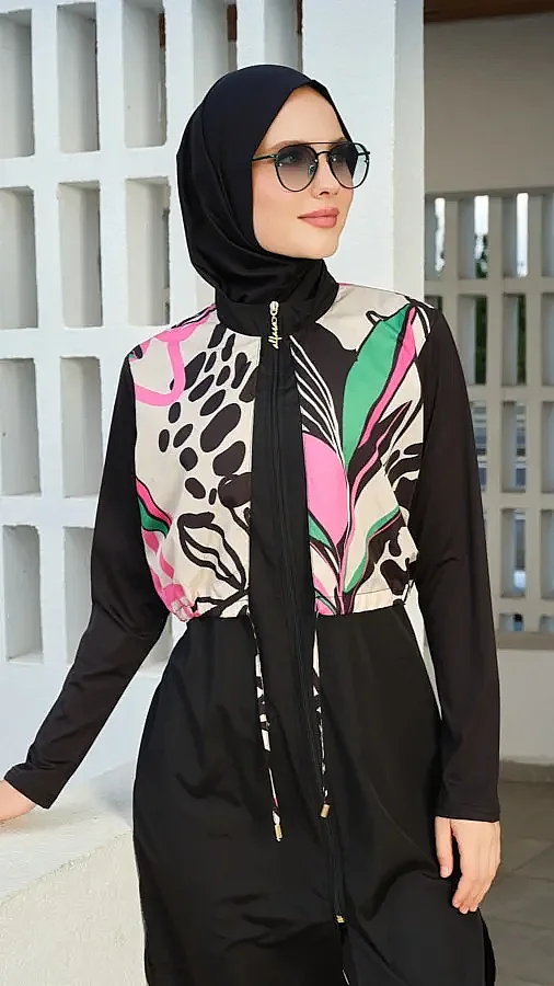 Alfasa Rivella Crop Görünümlü Tam Kapalı Tesettür Mayo 26409-26 Siyah - 3