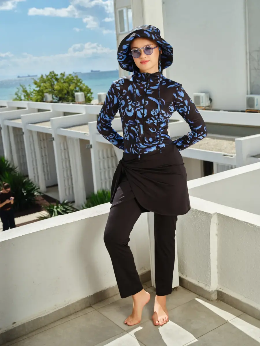 Alfasa Şapkalı Anvelop Etek Detaylı Tam Kapalı Tesettür Mayo 26670-26 Siyah - 1