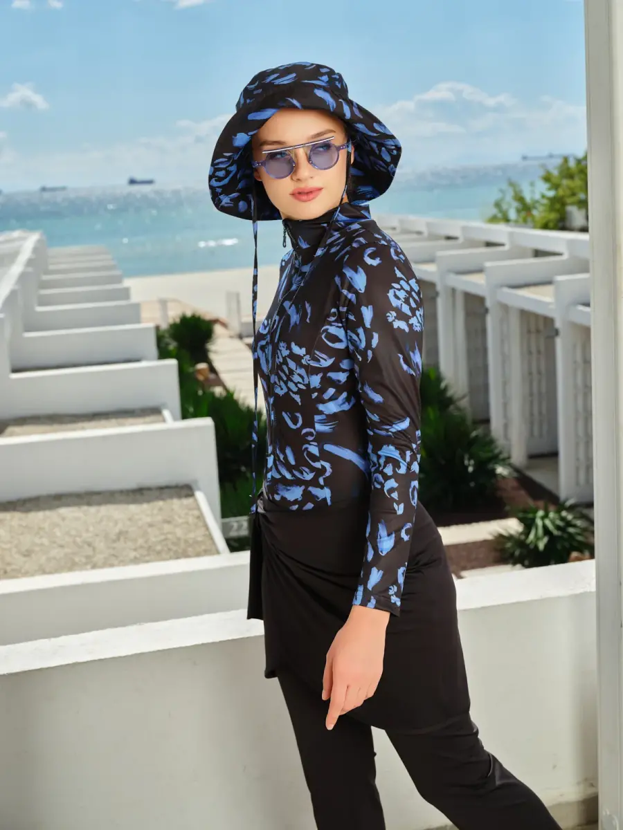 Alfasa Şapkalı Anvelop Etek Detaylı Tam Kapalı Tesettür Mayo 26670-26 Siyah - 2