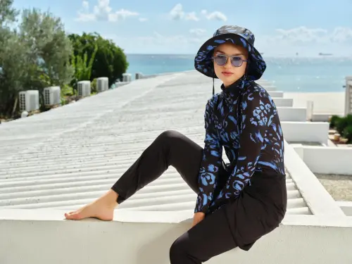 Alfasa Şapkalı Anvelop Etek Detaylı Tam Kapalı Tesettür Mayo 26670-26 Siyah - 5