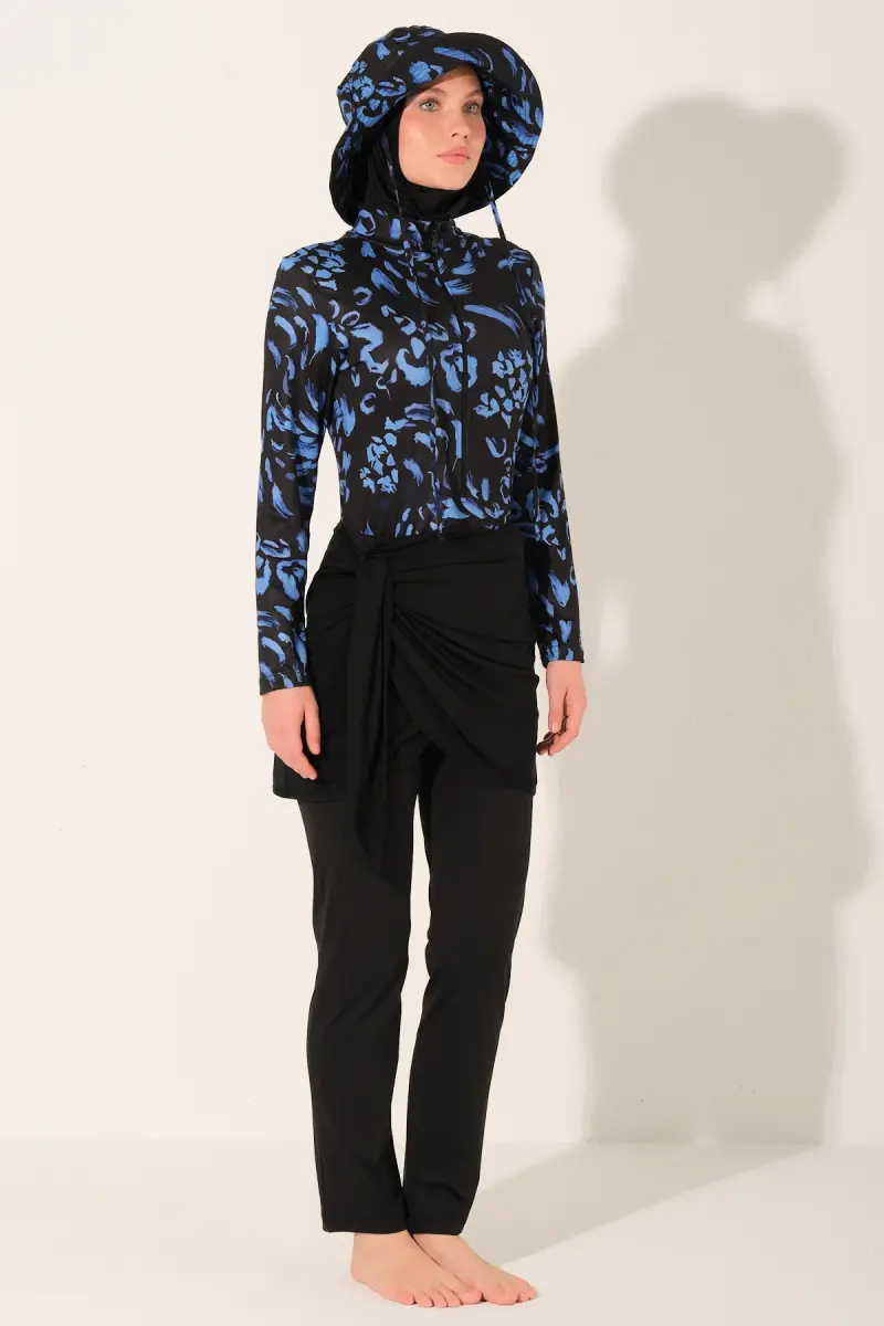 Alfasa Şapkalı Anvelop Etek Detaylı Tam Kapalı Tesettür Mayo 26670-26 Siyah - 7