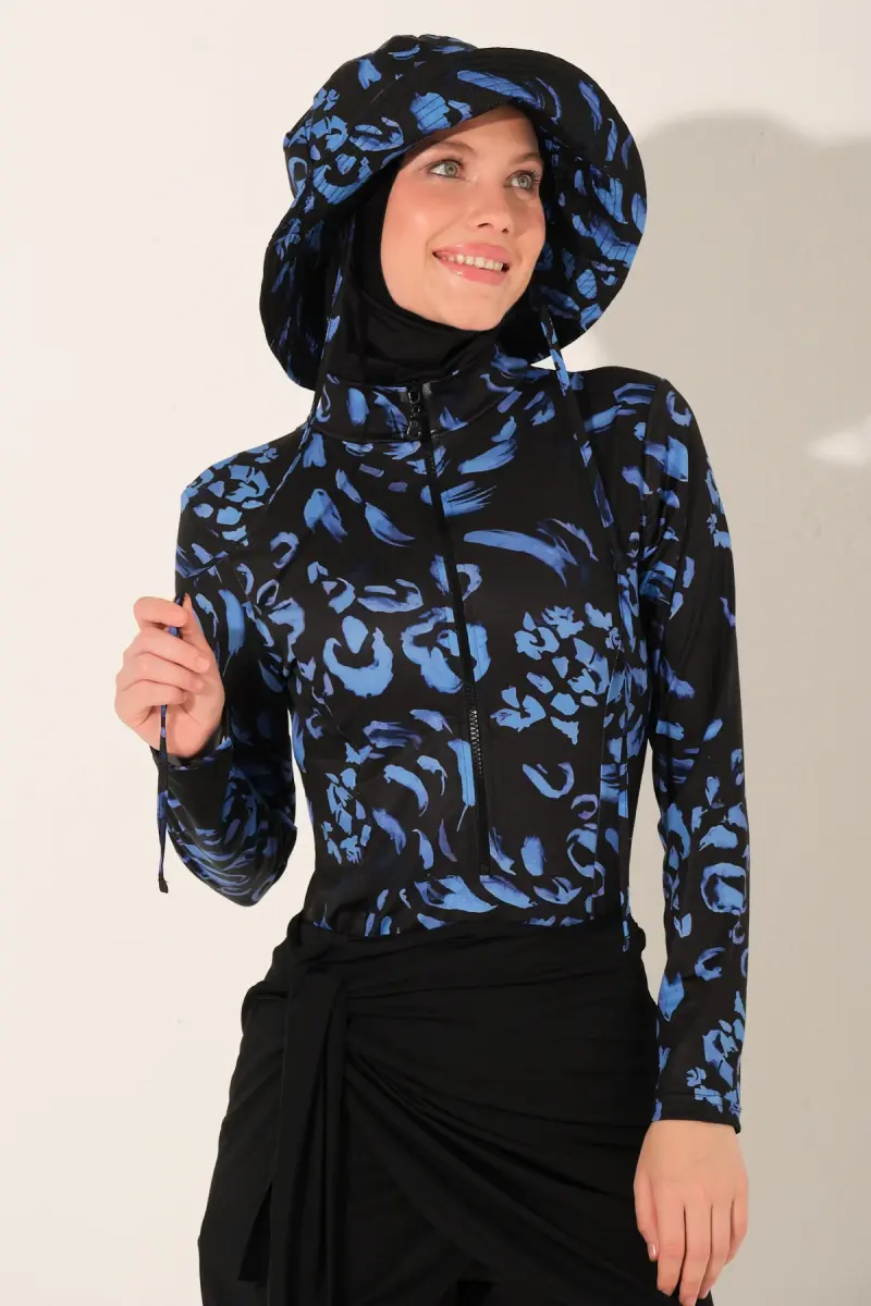 Alfasa Şapkalı Anvelop Etek Detaylı Tam Kapalı Tesettür Mayo 26670-26 Siyah - 10