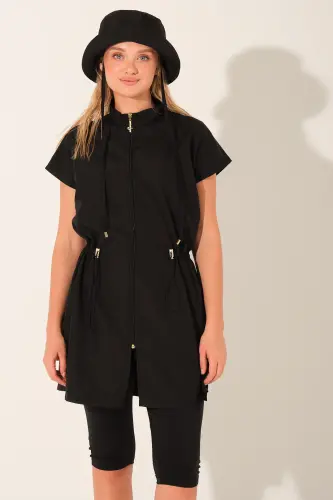 Alfasa Şapkalı Yarım Kol Yarı Kapalı Tesettür Mayo Taytlı 26709-26 Siyah - 4