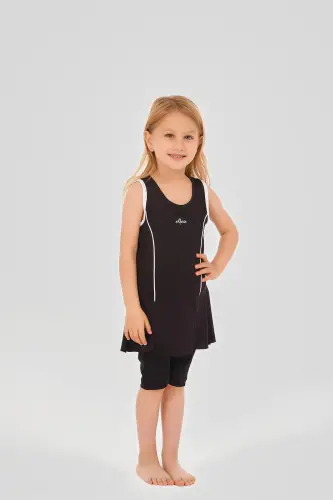 Alfasa Tenis Baskı Süslemeli Sıfır Kol Çocuk Mayo 24105-26 Siyah - 1