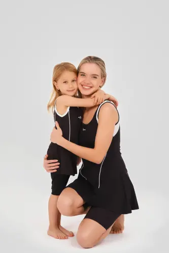 Alfasa Tenis Baskı Süslemeli Sıfır Kol Çocuk Mayo 24105-26 Siyah - 6