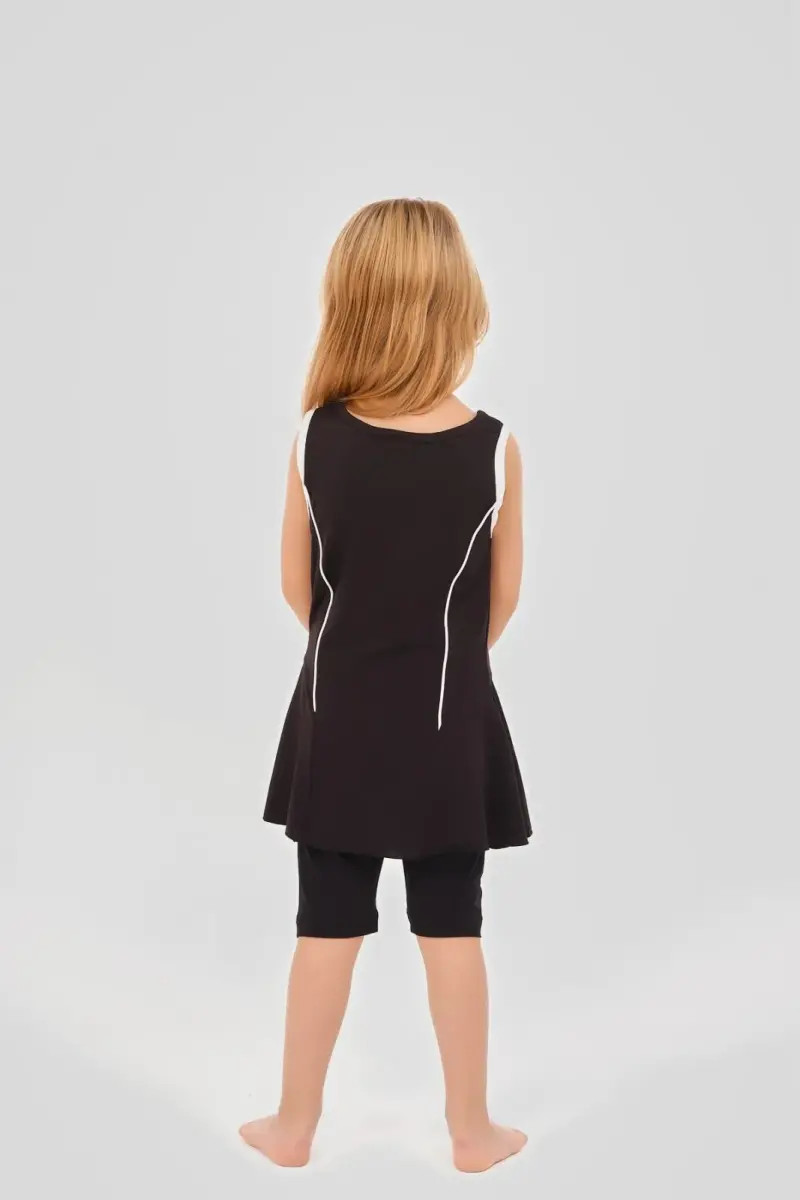 Alfasa Tenis Baskı Süslemeli Sıfır Kol Şort Taytlı Kız Çocuk Mayo 24105 Siyah - 4