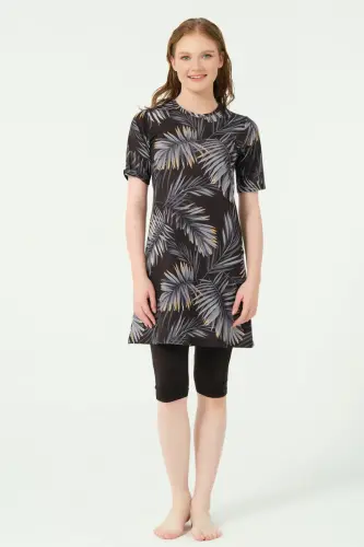 Alfasa Üstü Desenli Yarı Kapalı Tesettür Mayo 24712-25 Antrasit - 1