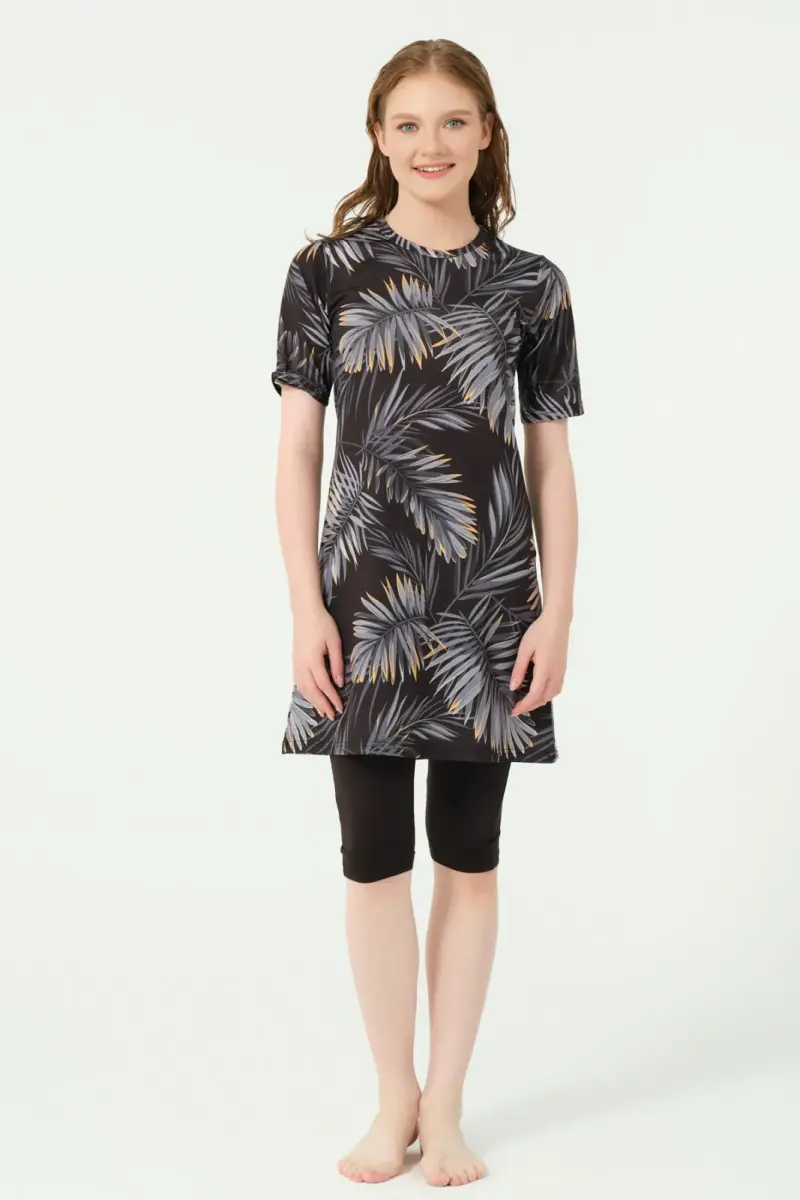 Alfasa Üstü Desenli Yarı Kapalı Tesettür Mayo 24712-25 Antrasit - 1