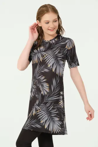 Alfasa Üstü Desenli Yarı Kapalı Tesettür Mayo 24712-25 Antrasit - Alfasa (1)