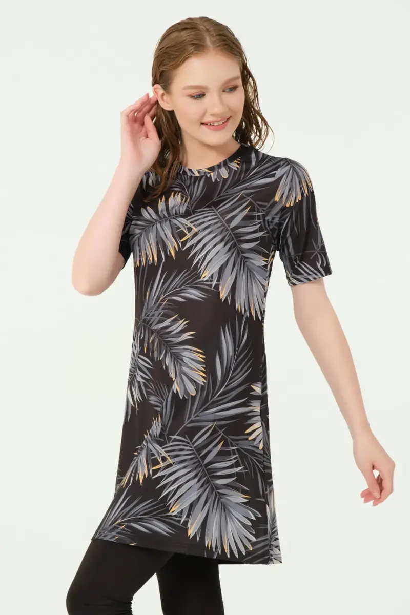 Alfasa Üstü Desenli Yarı Kapalı Tesettür Mayo 24712-25 Antrasit - 2