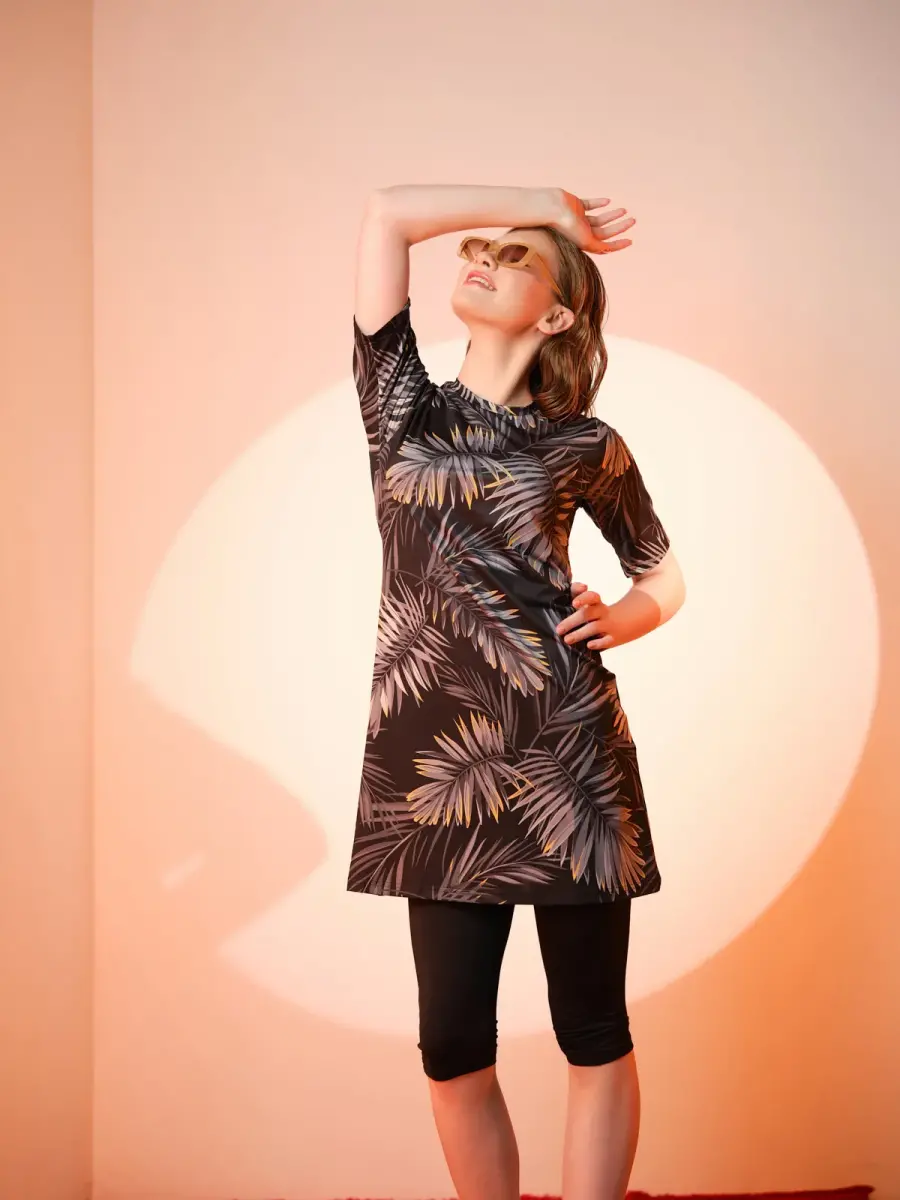 Alfasa Üstü Desenli Yarı Kapalı Tesettür Mayo 24712-25 Antrasit - 6