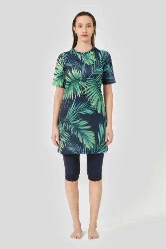 Alfasa Üstü Desenli Yarı Kapalı Tesettür Mayo 24712-25 Lacivert - Alfasa (1)