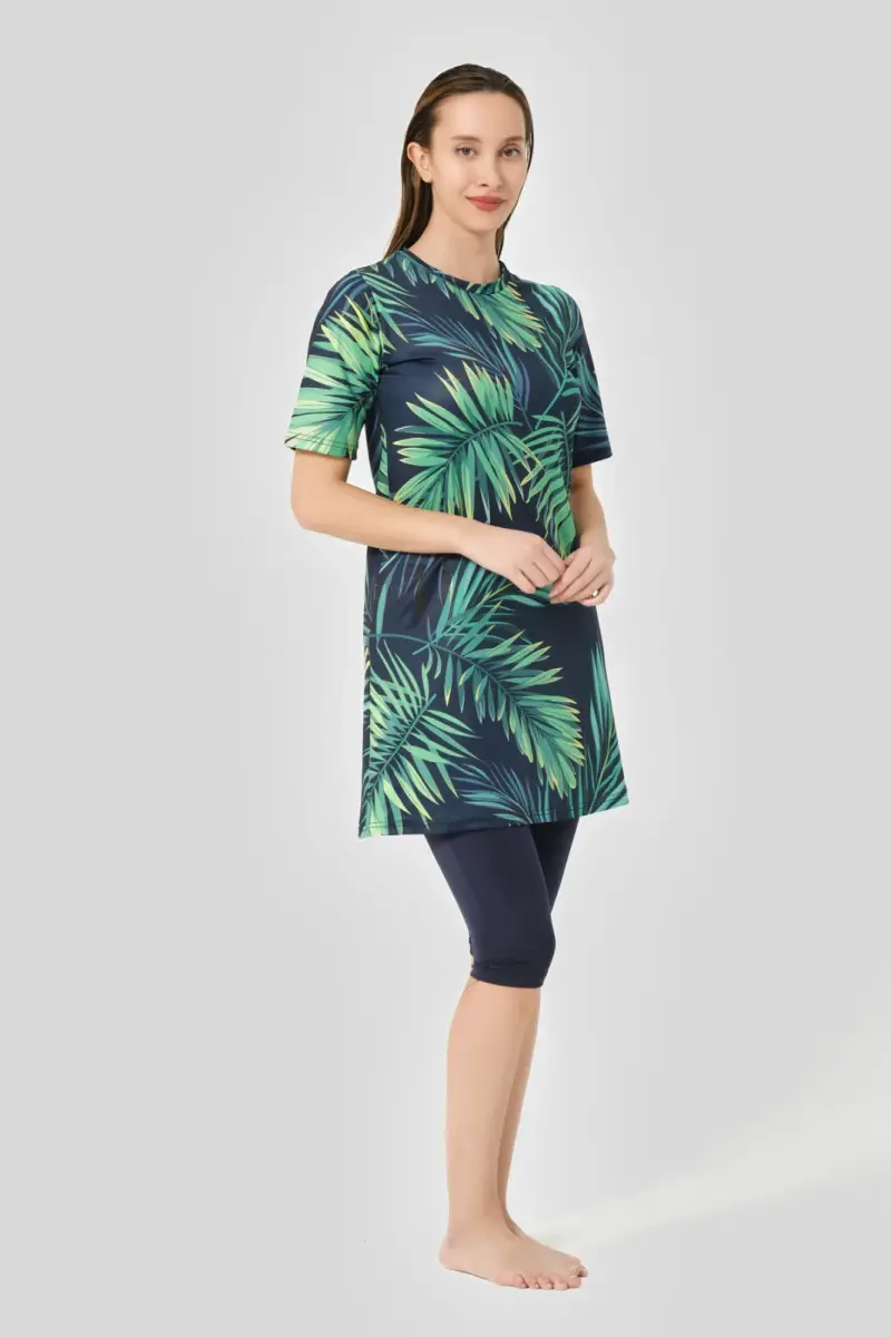 Alfasa Üstü Desenli Yarı Kapalı Tesettür Mayo 24712-25 Lacivert - 3