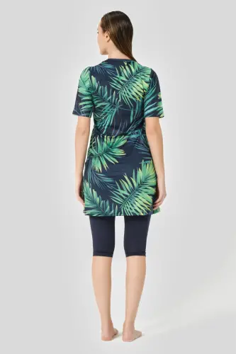 Alfasa Üstü Desenli Yarı Kapalı Tesettür Mayo 24712-25 Lacivert - 4