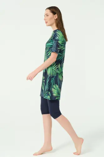 Alfasa Üstü Desenli Yarı Kapalı Tesettür Mayo 24712-25 Lacivert - 5