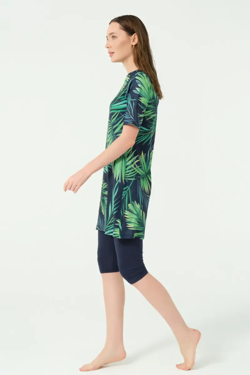 Alfasa Üstü Desenli Yarı Kapalı Tesettür Mayo 24712-25 Lacivert - 5