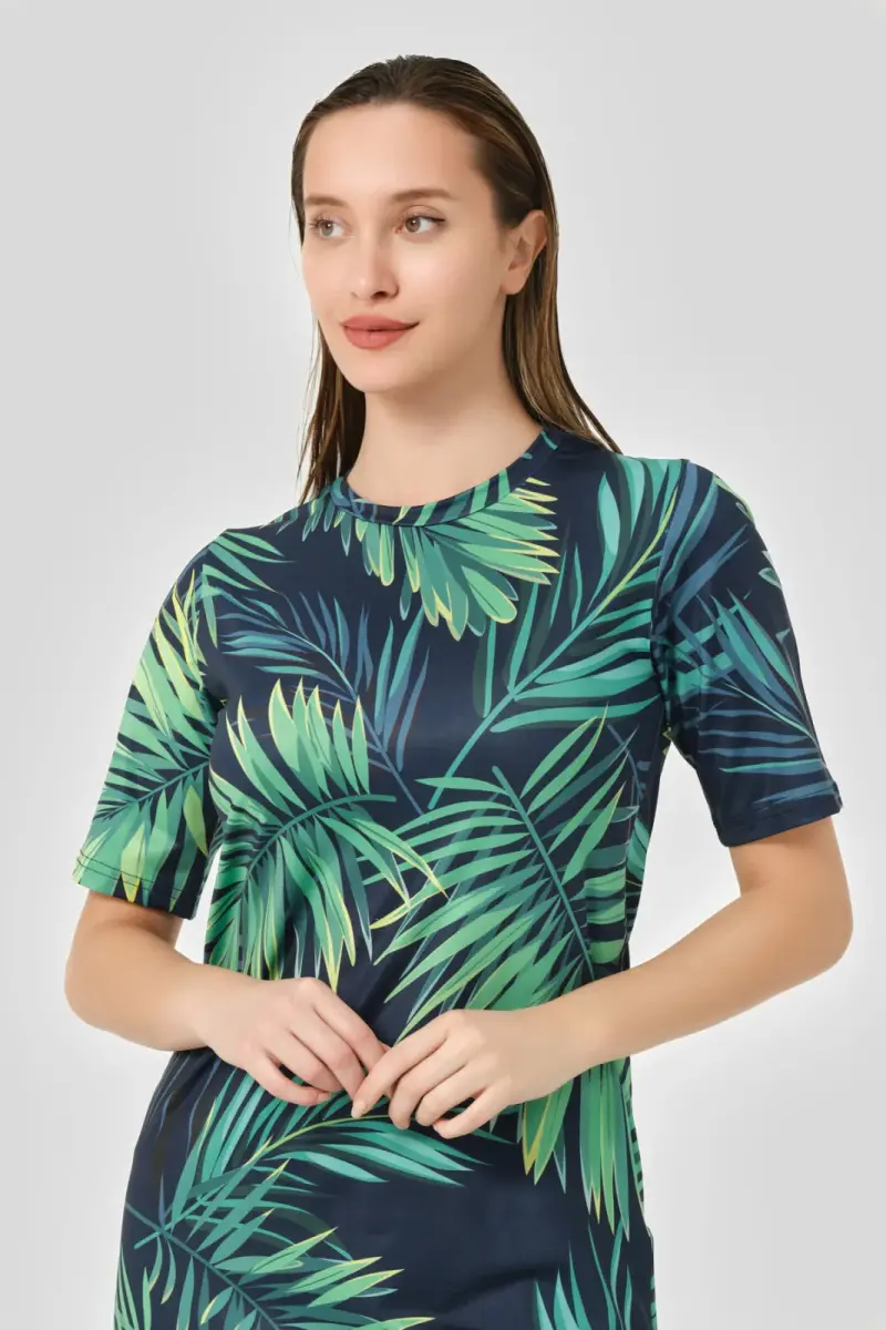 Alfasa Üstü Desenli Yarı Kapalı Tesettür Mayo 24712-25 Lacivert - 6