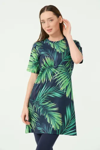 Alfasa Üstü Desenli Yarı Kapalı Tesettür Mayo 24712-25 Lacivert - 7