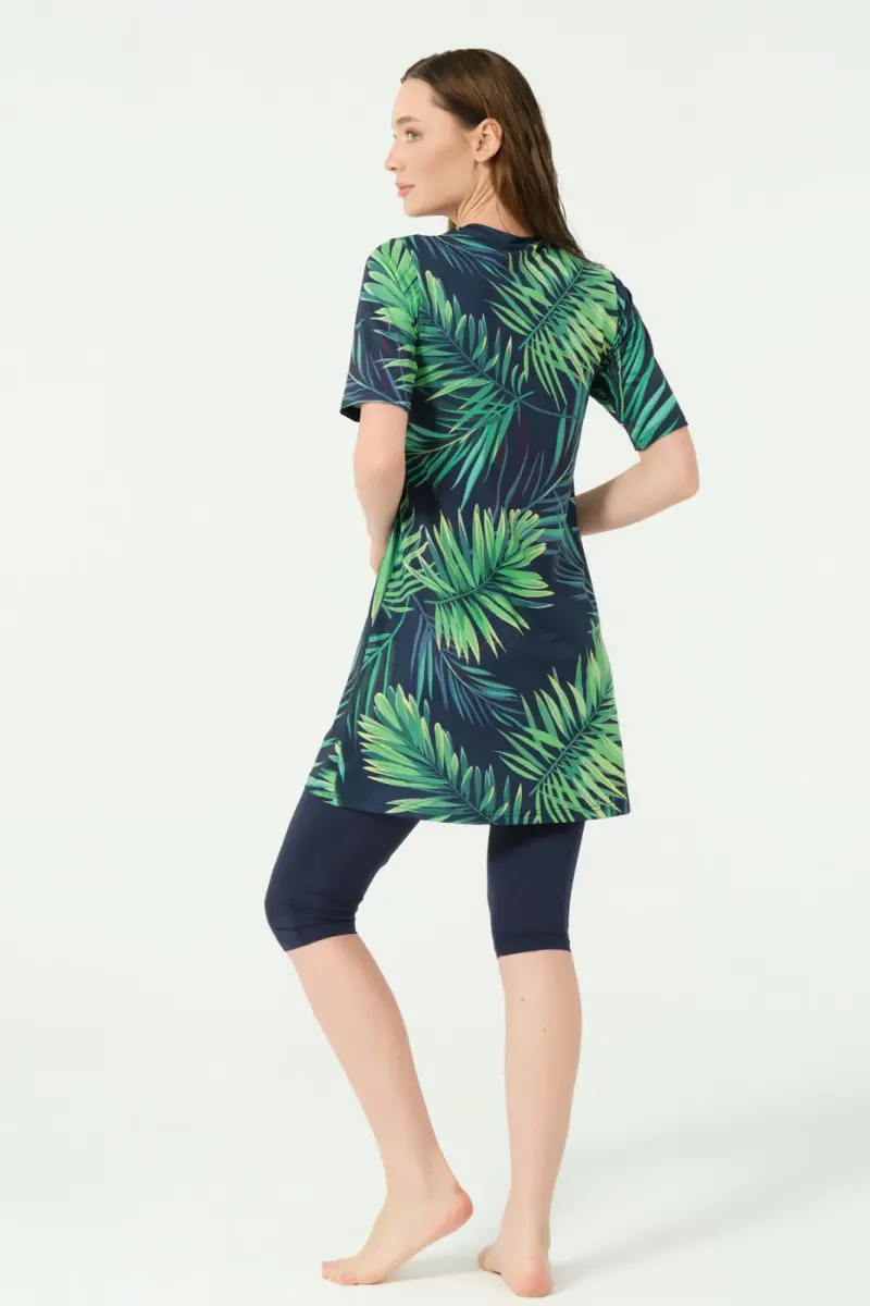 Alfasa Üstü Desenli Yarı Kapalı Tesettür Mayo 24712-25 Lacivert - 8