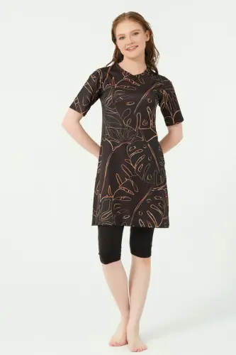 Alfasa Üstü Desenli Yarı Kapalı Tesettür Mayo 24712-25 Oranj - Alfasa (1)