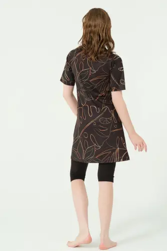 Alfasa Üstü Desenli Yarı Kapalı Tesettür Mayo 24712-25 Oranj - 3