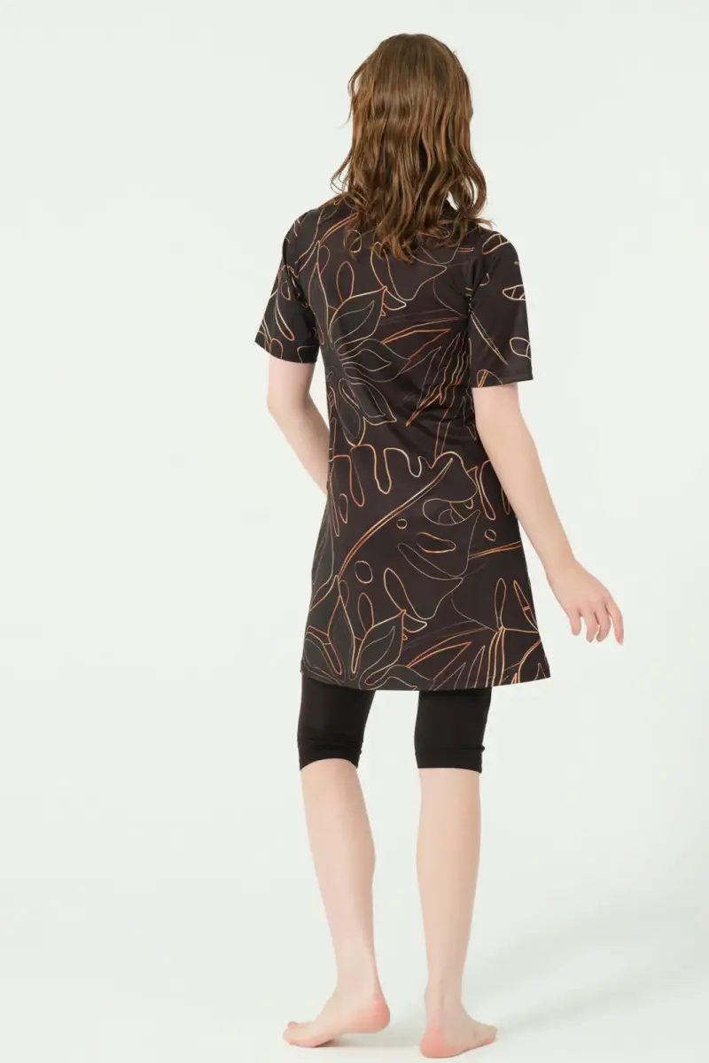 Alfasa Üstü Desenli Yarı Kapalı Tesettür Mayo 24712-25 Oranj - 3