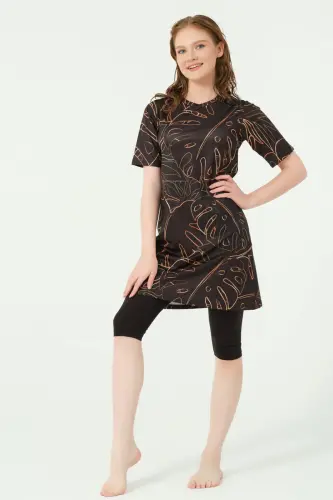 Alfasa Üstü Desenli Yarı Kapalı Tesettür Mayo 24712-25 Oranj - 5