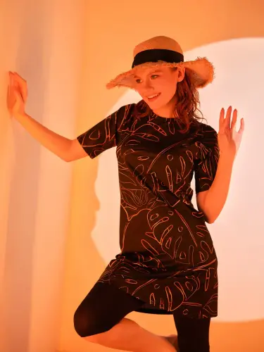 Alfasa Üstü Desenli Yarı Kapalı Tesettür Mayo 24712-25 Oranj - 6