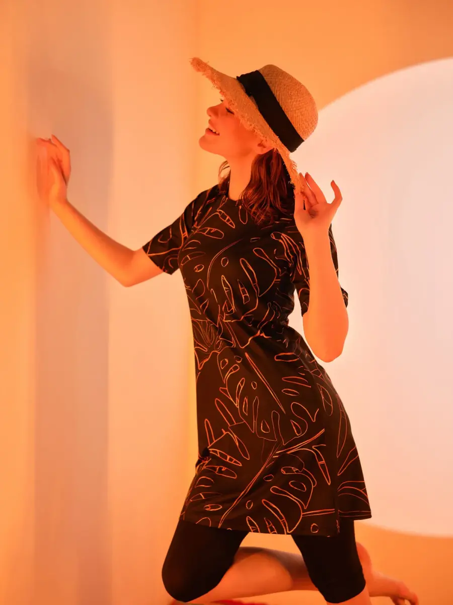 Alfasa Üstü Desenli Yarı Kapalı Tesettür Mayo 24712-25 Oranj - 8