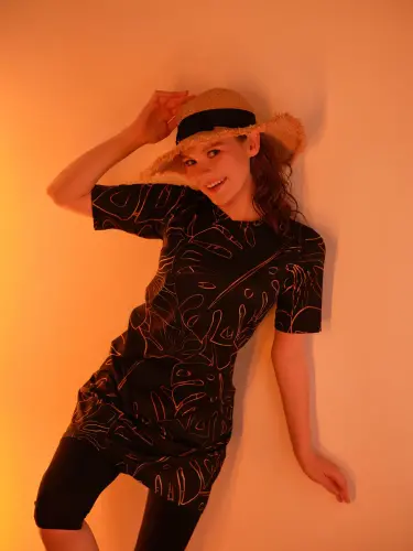 Alfasa Üstü Desenli Yarı Kapalı Tesettür Mayo 24712-25 Oranj - 9