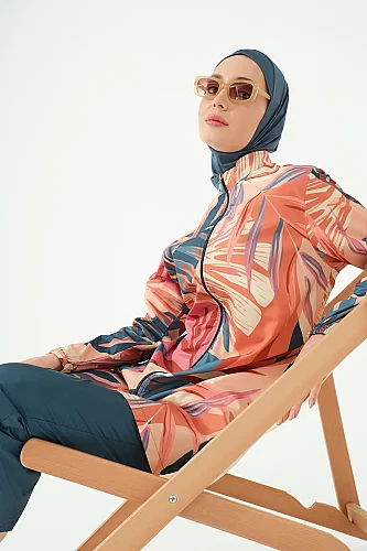 Alfasa Vanilya Desenli Tam Kapalı Tesettür Mayo 25290-26 - Petrol - Alfasa (1)