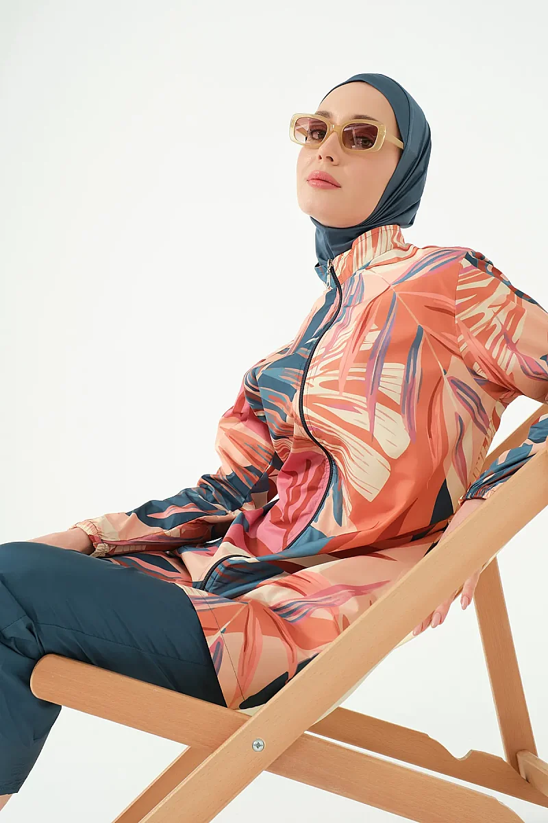 Alfasa Vanilya Desenli Tam Kapalı Tesettür Mayo 25290-26 - Petrol - 2