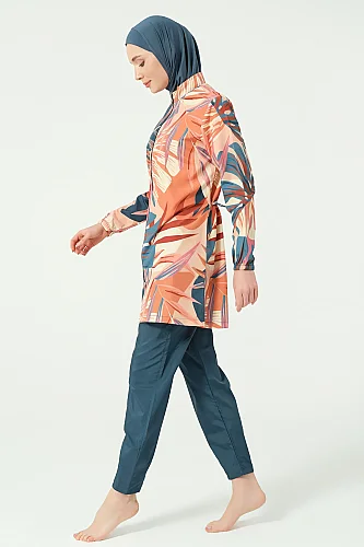 Alfasa Vanilya Desenli Tam Kapalı Tesettür Mayo 25290-26 - Petrol - 5