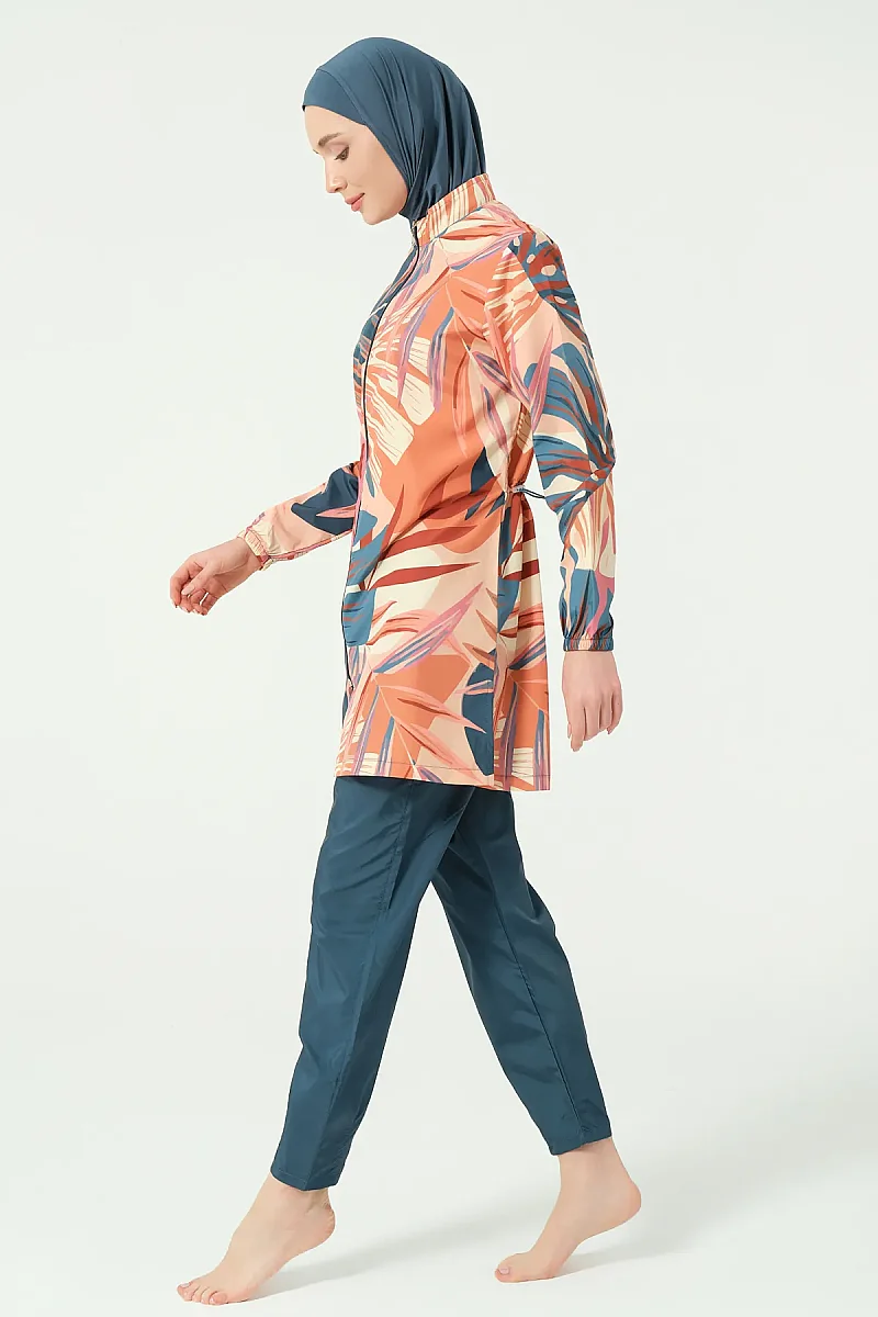 Alfasa Vanilya Desenli Tam Kapalı Tesettür Mayo 25290-26 - Petrol - 5