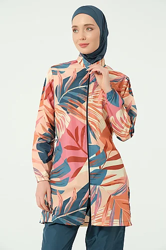 Alfasa Vanilya Desenli Tam Kapalı Tesettür Mayo 25290-26 - Petrol - 8