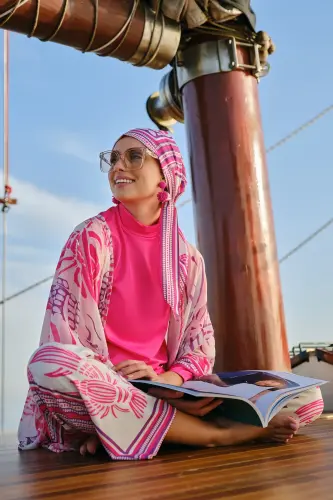 Alfasa Yakamoz Desenli Şifon Pareo 7052-26 Fuşya - 8