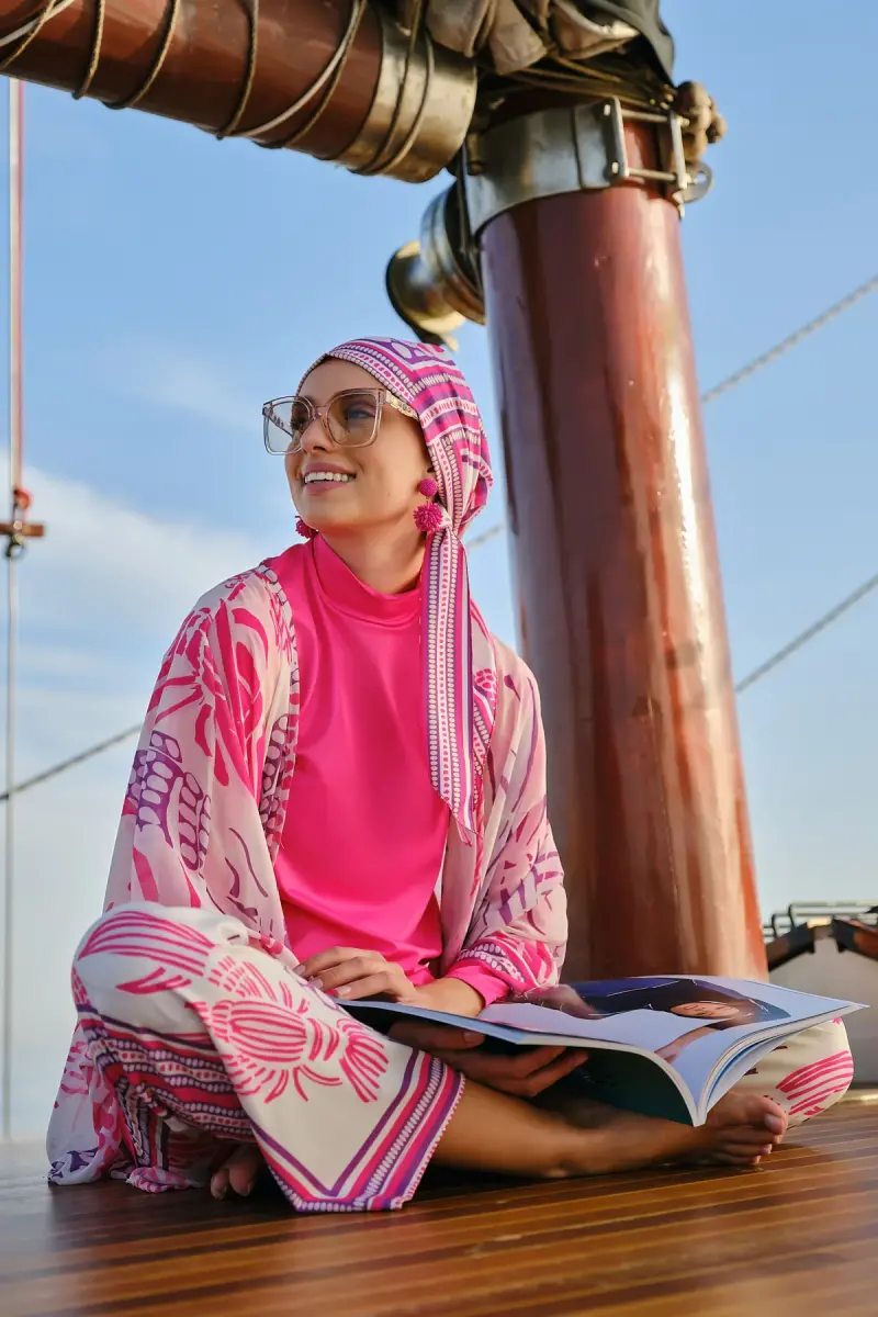 Alfasa Yakamoz Desenli Şifon Pareo 7052-26 Fuşya - 8