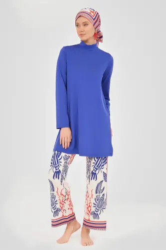 Alfasa Yakamoz Desenli Tam Kapalı Tesettür Mayo 24607-26 Saks - 1