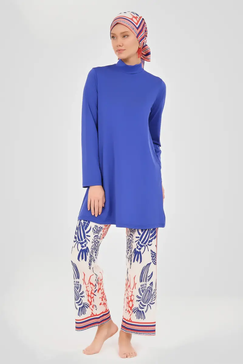 Alfasa Yakamoz Desenli Tam Kapalı Tesettür Mayo 24607-26 Saks - 1