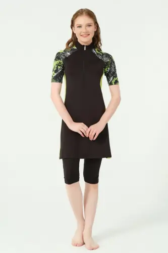 Alfasa Yarım Fermuarlı Fit Yarım Kol Yarı Kapalı Mayo 24710-25 Yeşil - 1