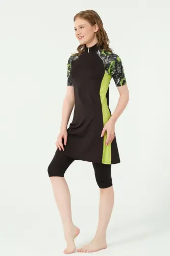 Alfasa Yarım Fermuarlı Fit Yarım Kol Yarı Kapalı Mayo 24710-25 Yeşil - 3