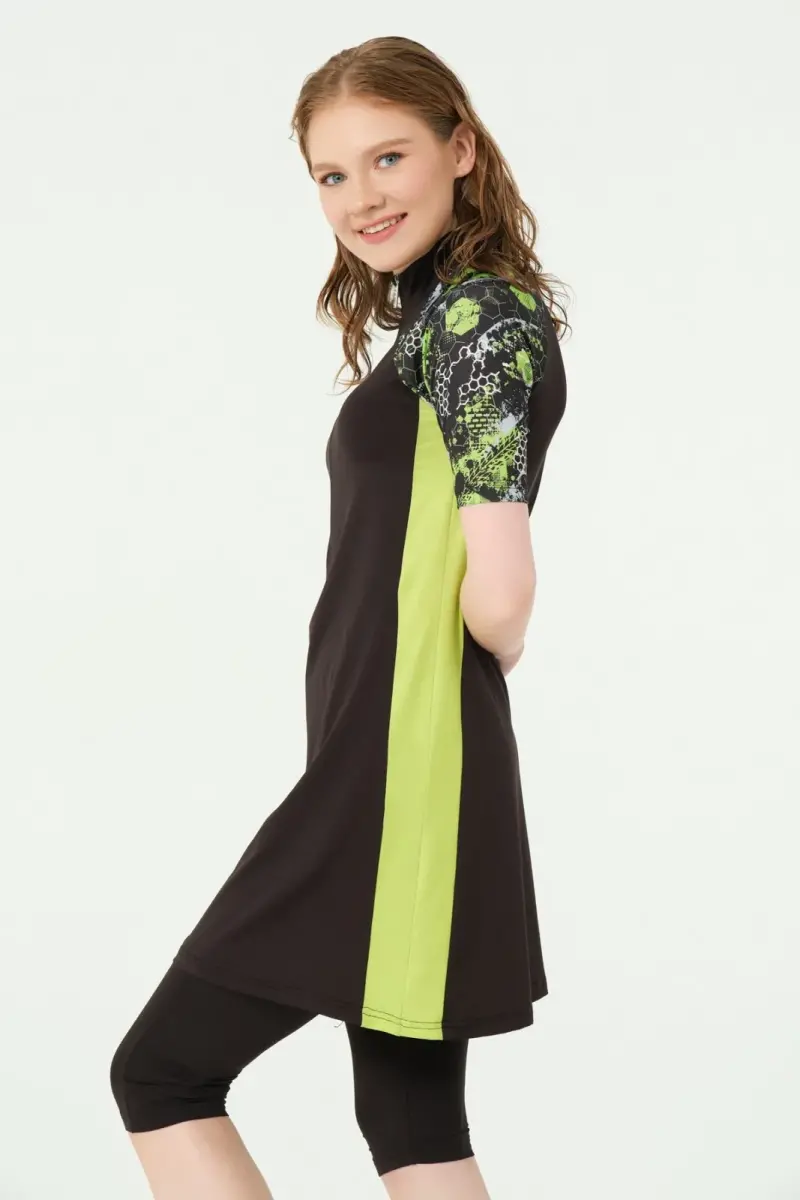 Alfasa Yarım Fermuarlı Fit Yarım Kol Yarı Kapalı Mayo 24710-25 Yeşil - 5