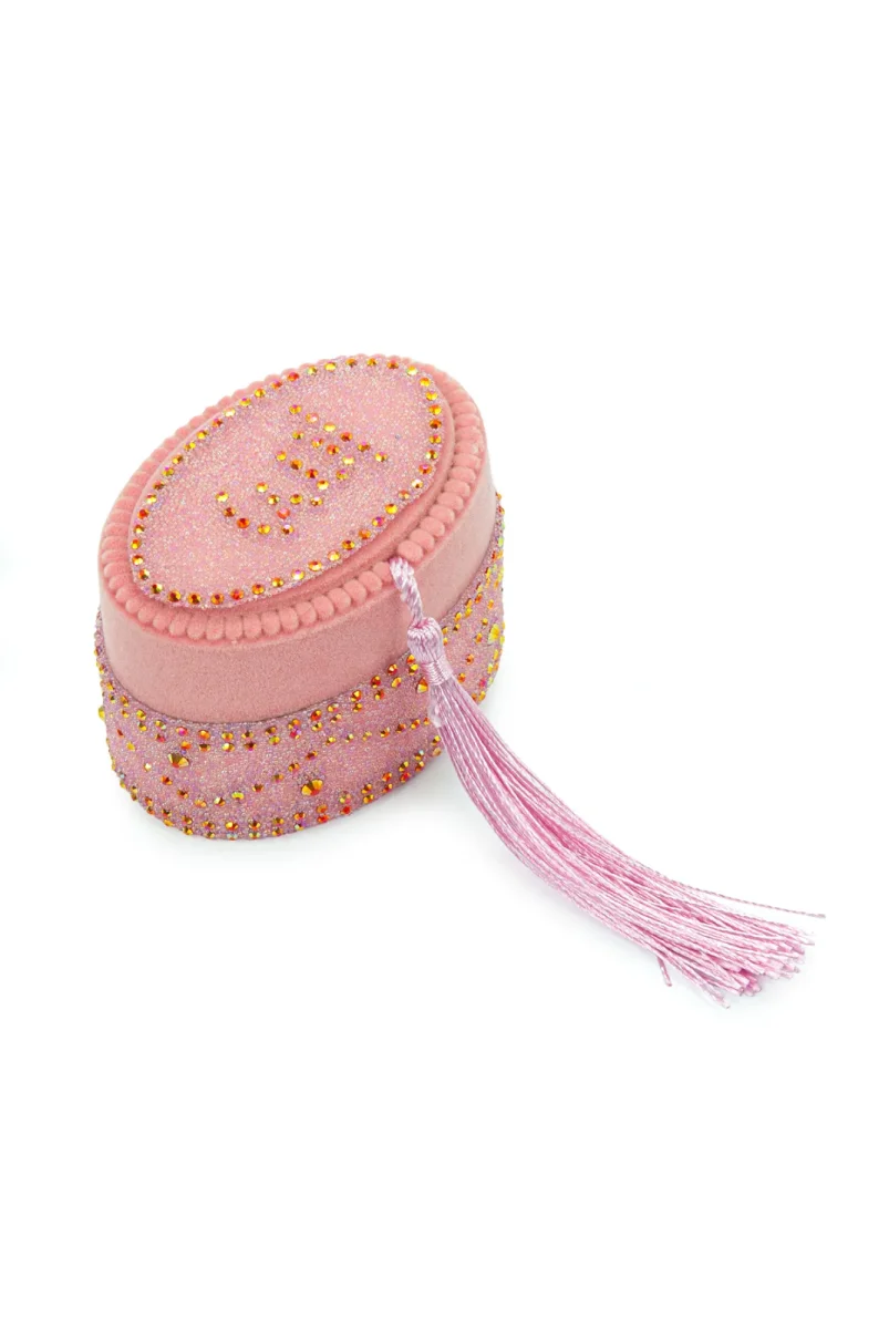 Allah Lafızlı Taş Süslemeli Püsküllü Kutulu Zikirmatik ve İnci Tesbihli Mevlüt Hediye Seti Pembe - 3