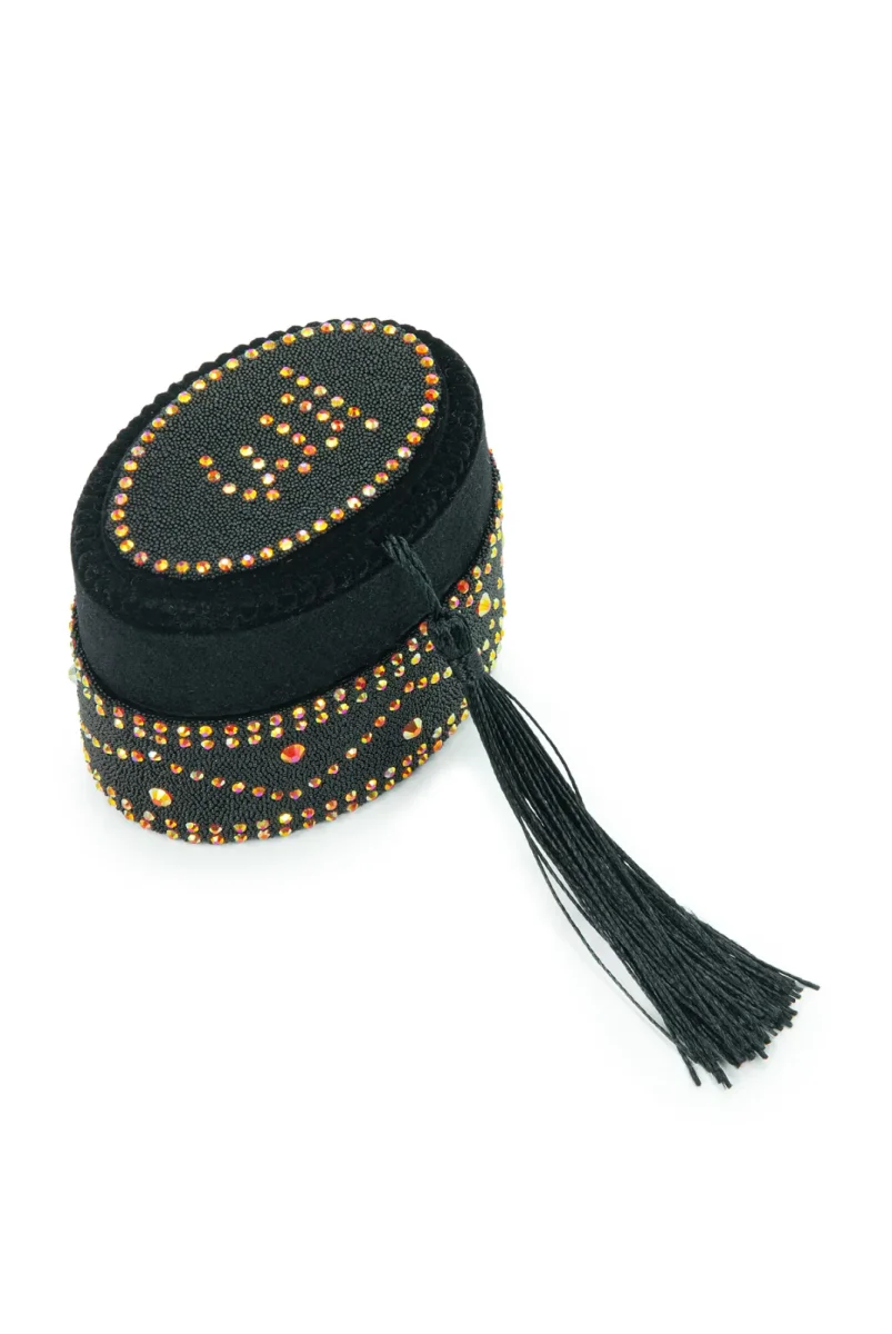 Allah Lafızlı Taş Süslemeli Püsküllü Kutulu Zikirmatik ve İnci Tesbihli Mevlüt Hediye Seti Siyah - 3